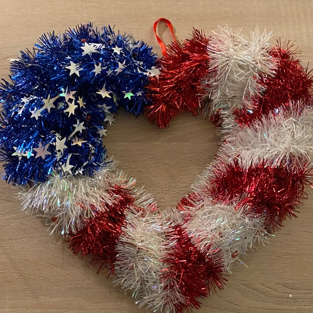 Patriotic Red, White, and Blue Tinsel Garland